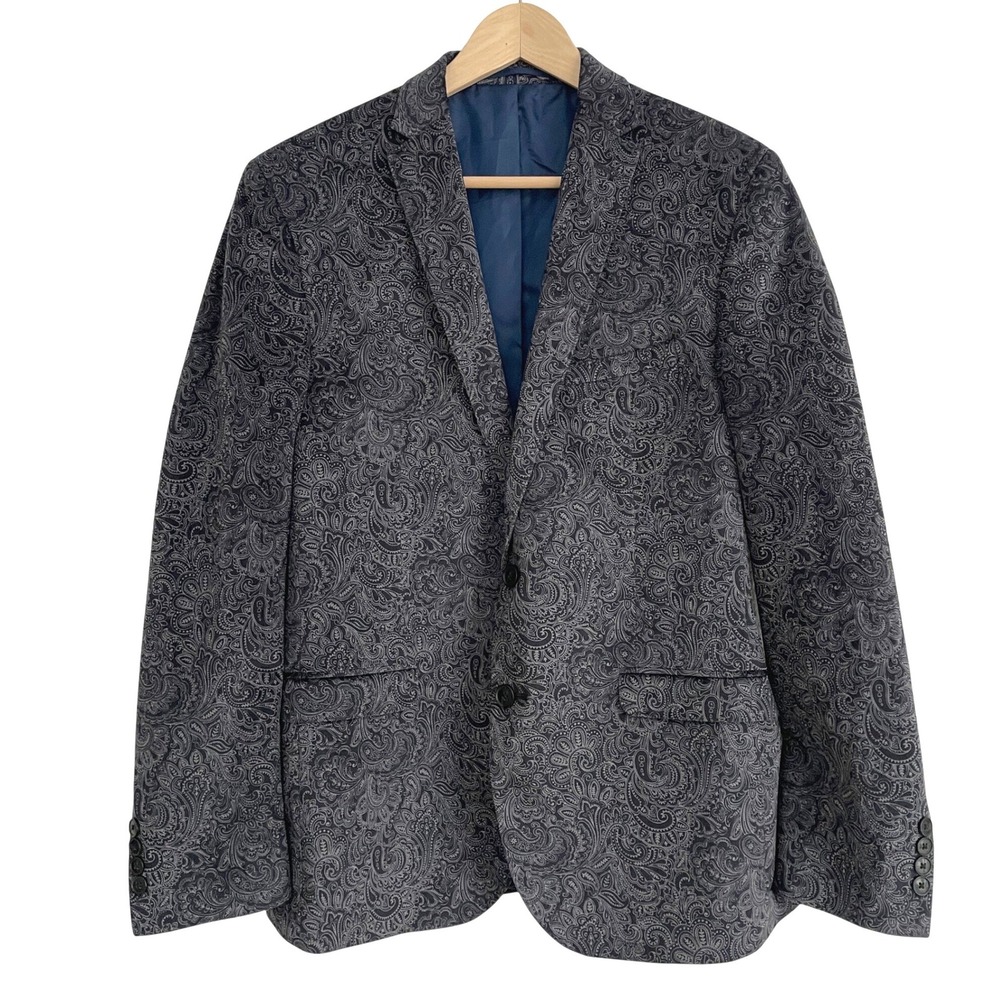 Nick Graham Mens Paisley Blazer Grey Black Stretch Modern Fit Sport Coat 40R